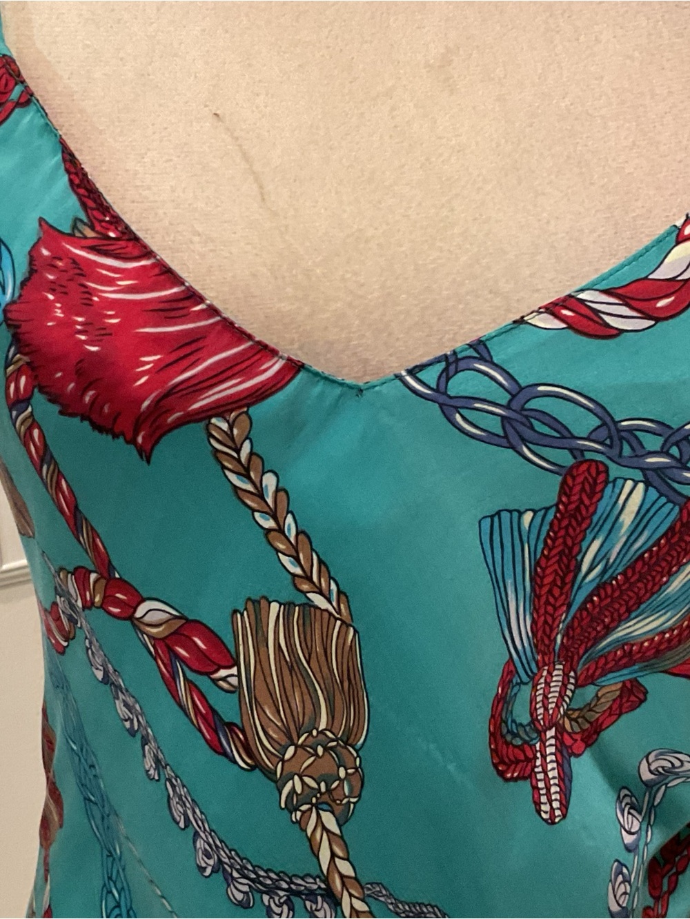 Vintage Gold Label Victoria's Secret Teal Slip Dress with Chain Print - Picture 2 of 6